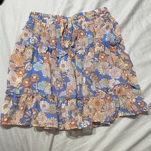 Sienna Sky Floral Mini Skirt in Blue and Cream